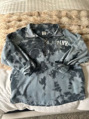 PINK Victoria's Secret Blue Tie-Dye Half-Zip pullover Sweatshirt